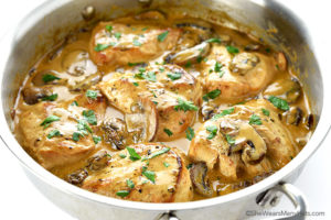 Chicken Breasts with Mushroom Cream Sauce Recipe | shewearsmanyhats.com